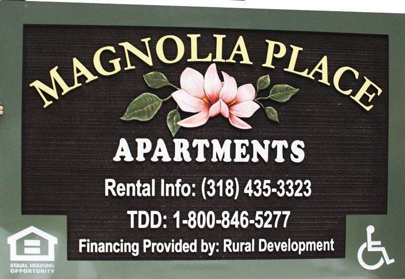 K20183 - Carved 2.5-D Multi-Level  entrance sign for the "Magnolia Place Apartments" ., with a Magnolia Bloom as Artwork 