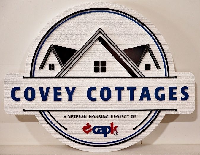 K20195 - Carved and Sandblasted 2.5D HDU sign Entrance Sign for "Covey Cottages"