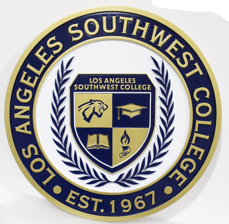 RP-1506 - Carved 2.5-D Raised Relief HDU Plaque of the Seal of Los Angeles Southwest College, California