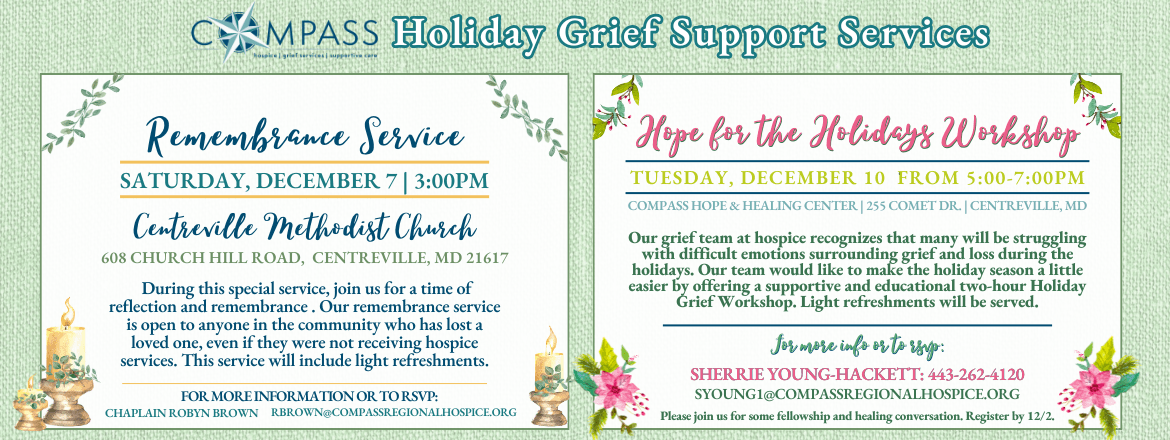 Remembrance Service & Holiday Grief Workshop 2024-Flyer with information