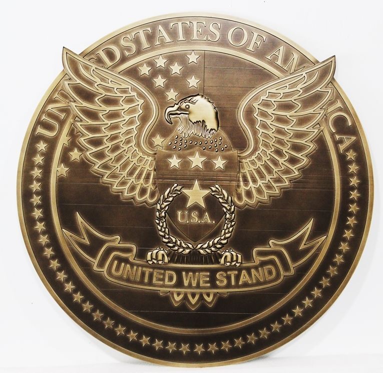 UP-1132 - Carved 2.5-D  Multi-level  Relief Bronze-Plated HDU Plaque of an Emblem of a Veteran's Organization