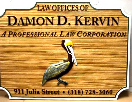 A10182 - Law Office Carved Wood Sign with Pelican Art