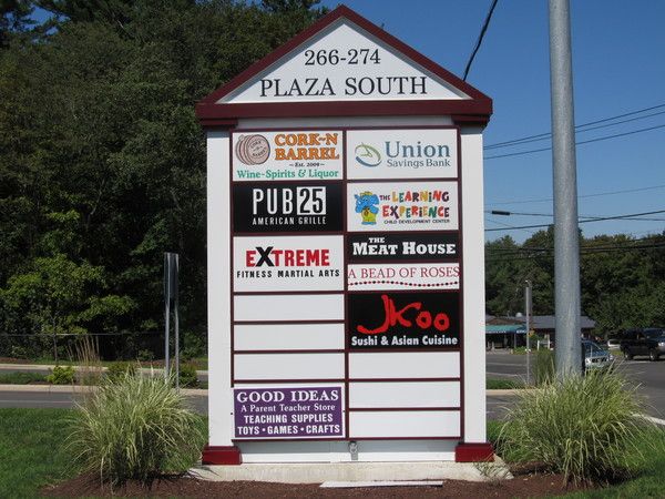 Pylon Sign, Large Shopping Plaza Retail Tenant Directory, Internally Illuminated Sign Cabinet 