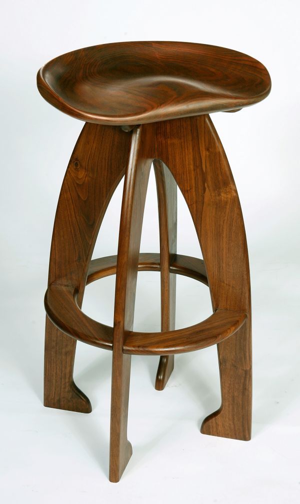 Walnut Carved Seat barstool