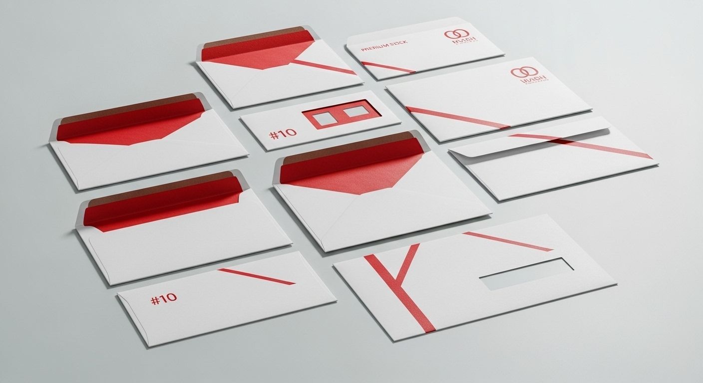 Multiple envelope sizes professionally printed for business correspondence in Bellevue and Seattle.