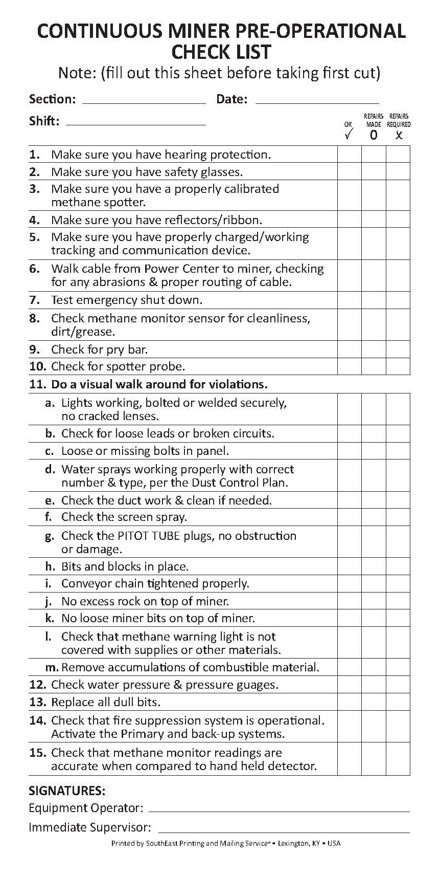 Continuous Minor Checklist