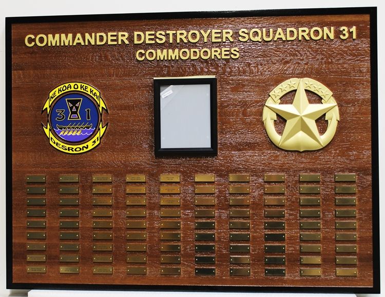 JP-1322 - Carved Command Board for  Commander Destroyer Squadron 31 (COMDESRON THREE ONE), with Present and Past Commodores