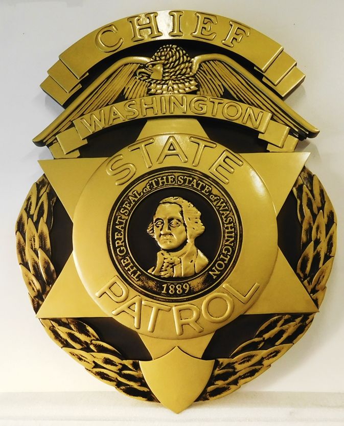 X33746 - Carved 3-D Bas-Relief HDU Wall Plaque of the Star Badge for the Chief of the Washington State Patrol 