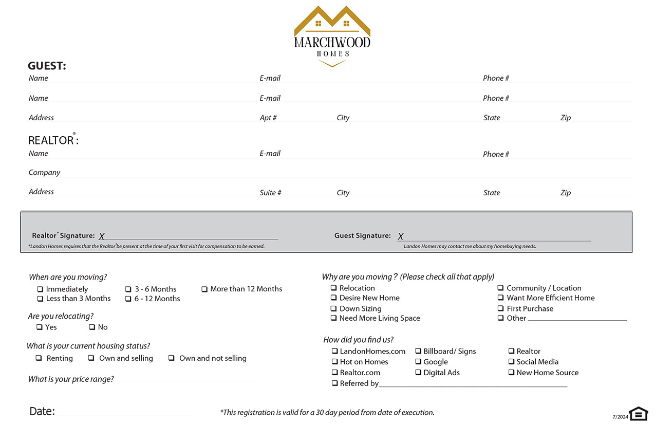 Marchwood Home Guest Registration Cards