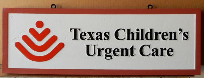 B11071  - Sign for "Texas Children's Urgent Care" with Carved Raised Logo and Trim