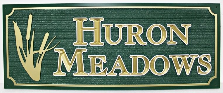 K20194 - Carved and Sandblasted HDU Sign for "Huron Meadows"