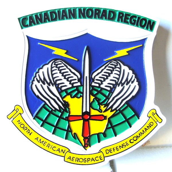 OP-1071 - Carved Shield Plaque,  North American  Aerospace Defense Command Crest, Canadian NORAD Region,   Artist Painted 