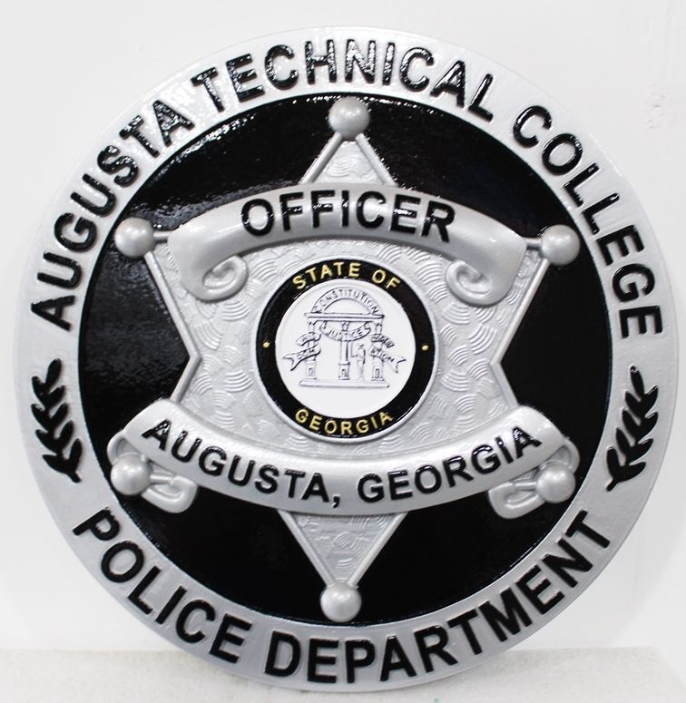 PP-1807 - Carved 3-D Bas-relief HDU Plaque of the Badge of  a Police Officer of Augusta Technical College, Georgia