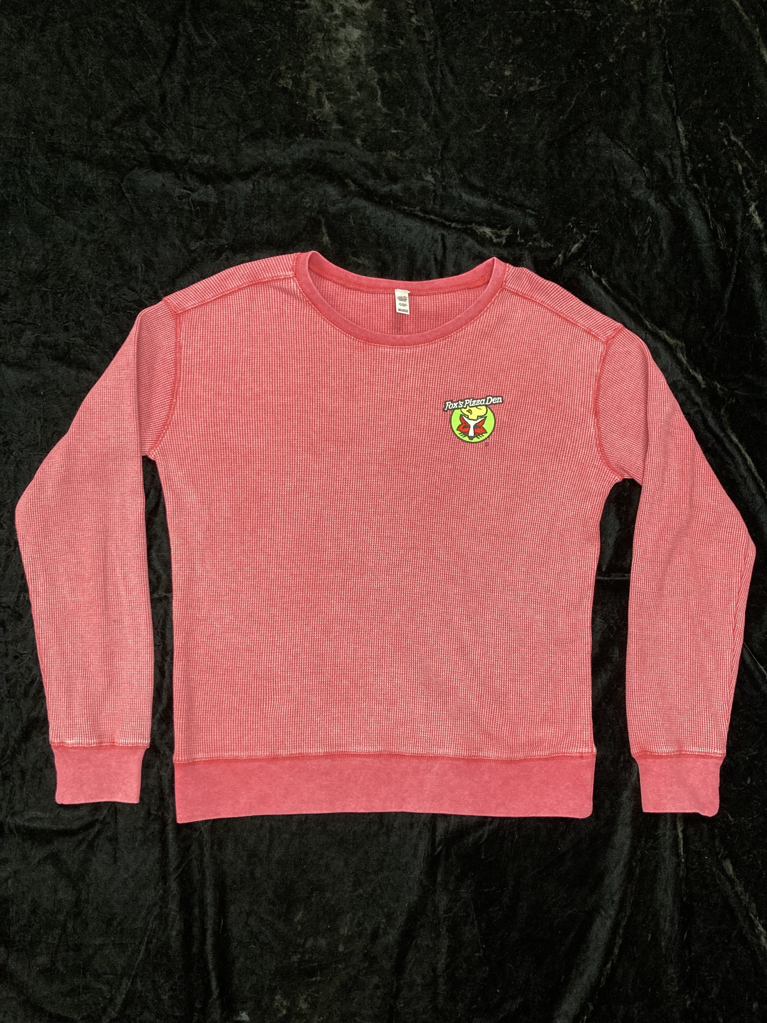 SALE Fox's Logo - LADIES Medium Red Waffle Crewneck Sweatshirt