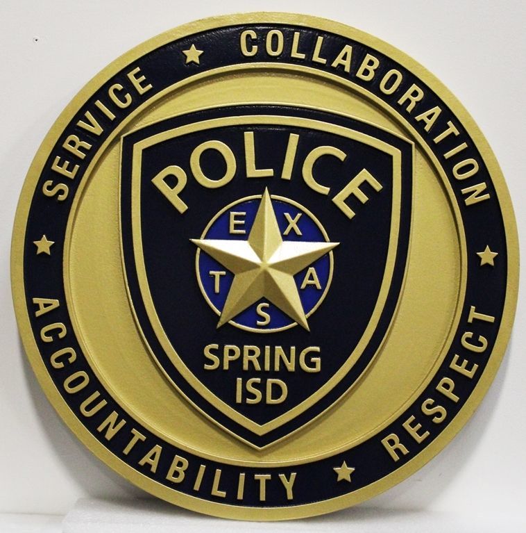 PP-2375 -  Carved 3-D HDU Plaque of the Shoulder Patch  of the Police Department of the Spring Integrated School District (ISD) , Texas