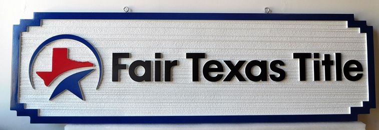 C12328- Carved and Sandblasted HDU Sign for  Fair Texas Title Company , 2,5-D with Raised Text, Art and Border and  Wood Grain Background