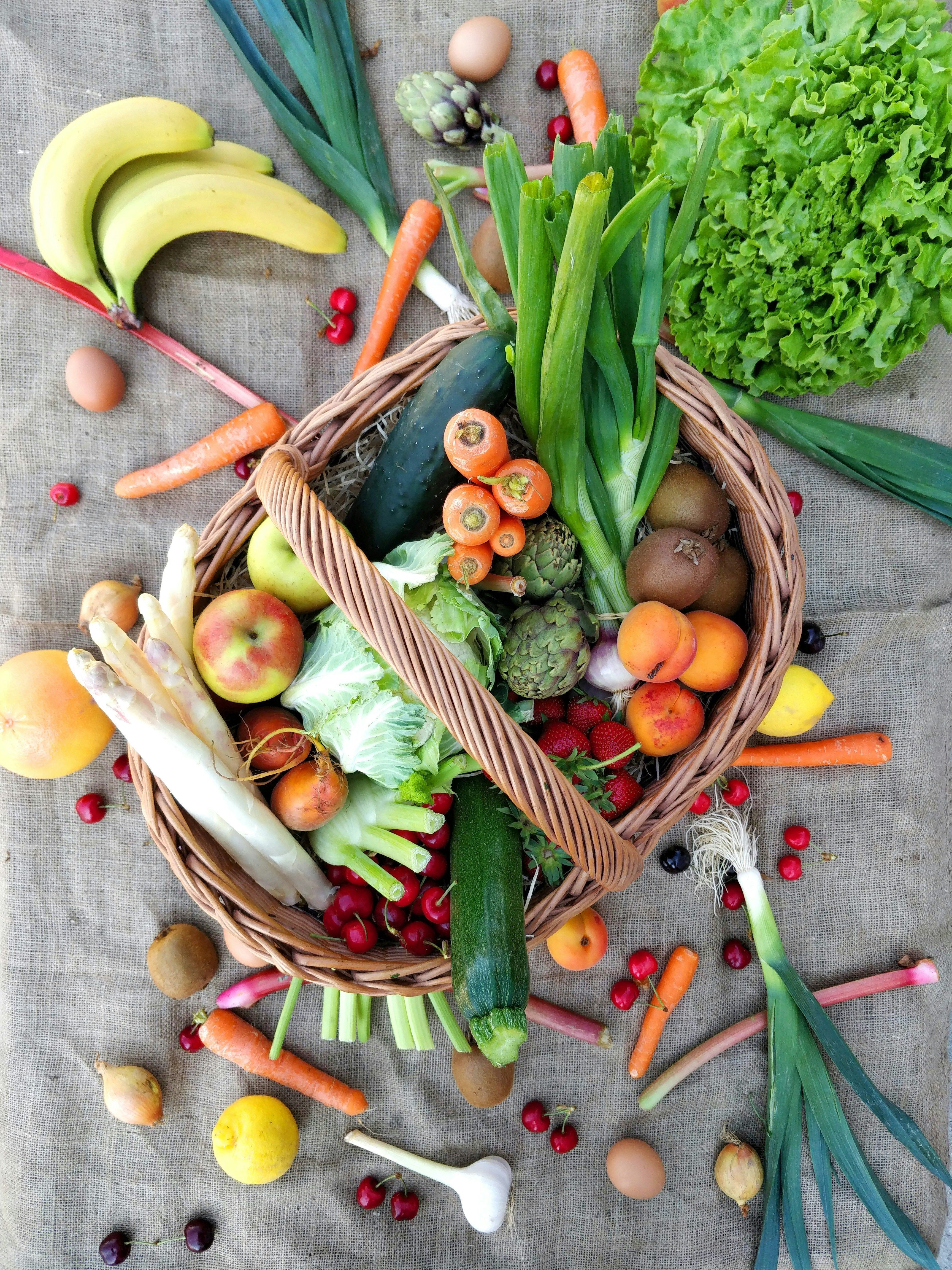 Basket of fresh vegetables and fruit