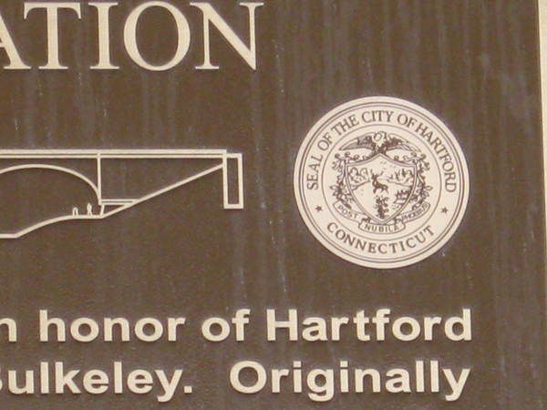 Cast Bronze Plaque, Large 3 ft x 5 ft, Detail of City of Hartford Seal and Bulkeley Bridge, Riverfront Park North Walk Project
