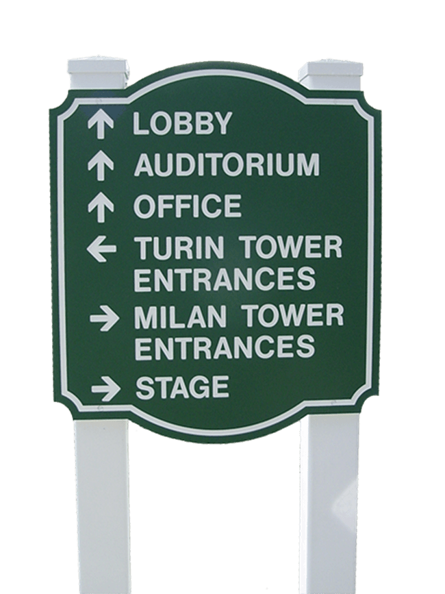 M9070 - Engraved Green & White Color-Core High-Density Polyethylene (HDPE) Wayfinding Sign with Arrows