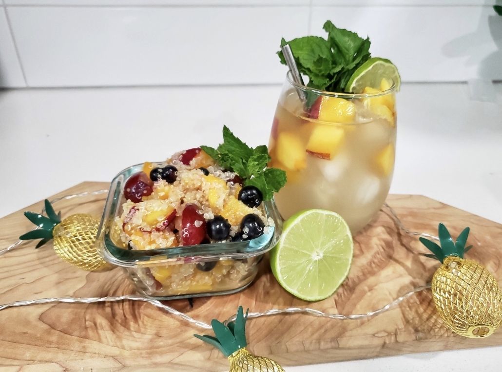 Quinoa Summer Fruit Salad with Ginger Lime Dressing & Sparkling Ginger Tea