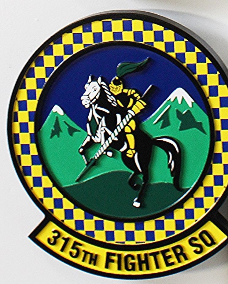 LP-2243 - Carved 2.5-D Multi-Level Raised Relief HDU Plaque of the Crest of the 315th Fighter Squadron 