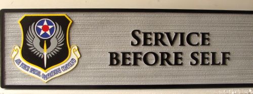 LP-9304 - Carved Motto Plaque "Service Before Self" for Air Force Special Operations Command, with Crest,  Artist Painted 