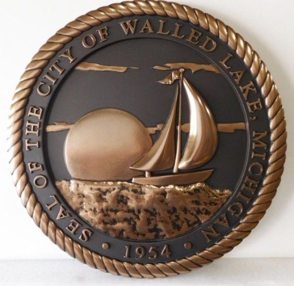 MA1095- Seal of the the City of Walled Lake, Michigan, 3-D Hand-rubbed