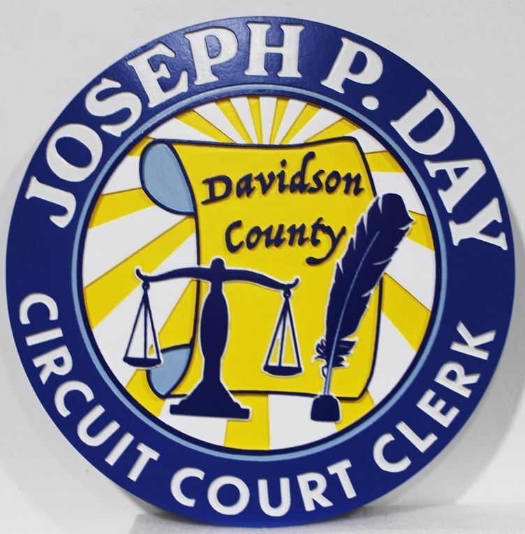 HP-1177 - Carved 2.5-D Multi-Level Relief Plaque of the Seal of the  Davidson County Circuit Court, with Clerk's Name