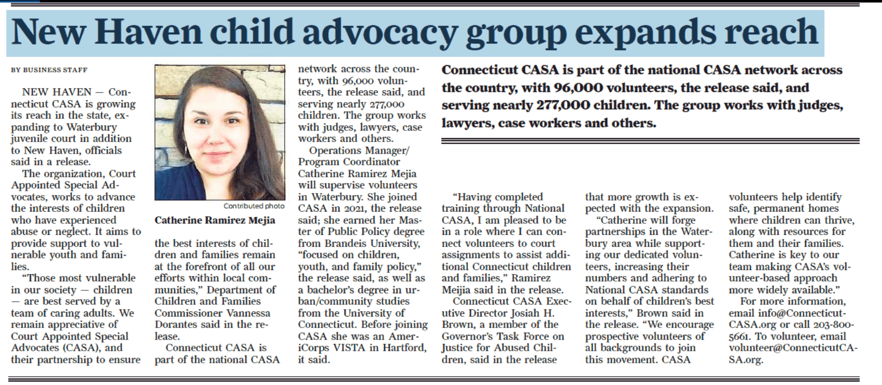 "CT child advocacy group CASA expands to Waterbury"