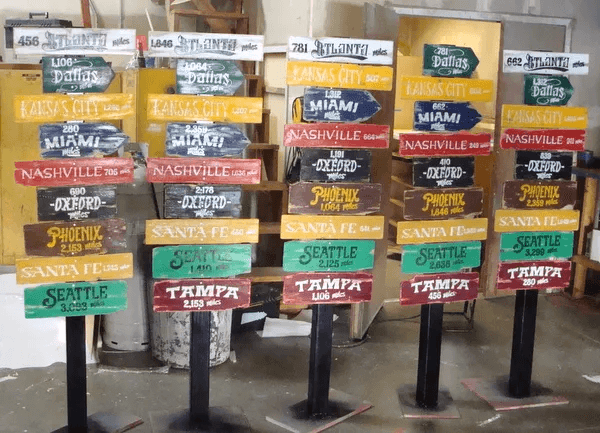 M3819 - Antique, Rustic Wood Directional Signs (US Cities) on Post