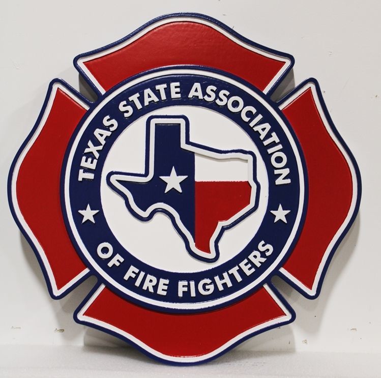QP-1097 - Carved 2.5-D HDU Plaque of the Badge of the Texas State Association of Firefighters