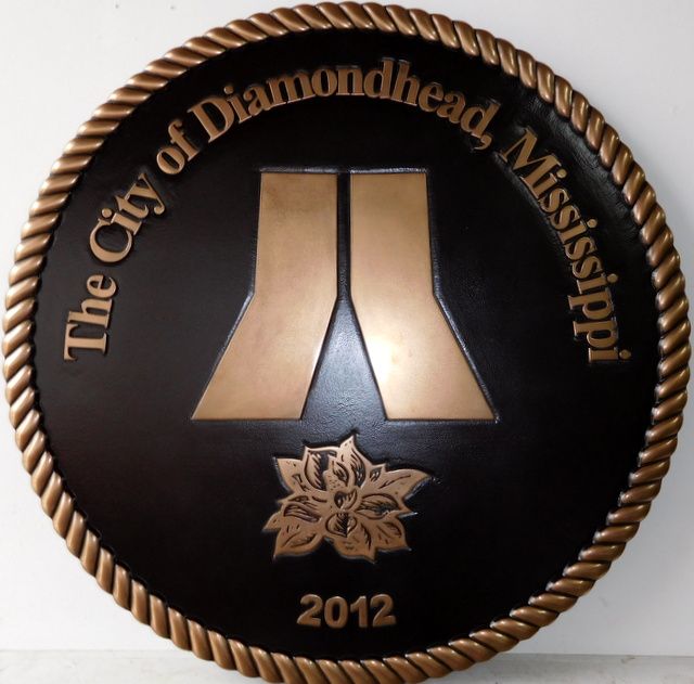 DP-1400 - Carved Plaque of the Seal of the City of Diamondhead, Mississippi,  Bronze Plated 