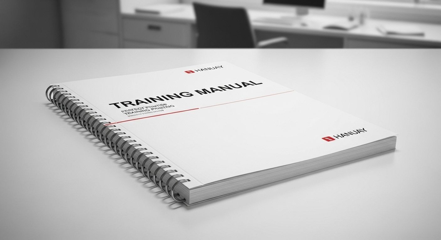 Spiral-bound instruction manual printing in Bellevue & Seattle, designed to lay flat with durable coil binding and high-quality print clarity.