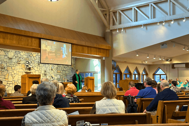 Photo of church sanctuary on a Sunday morning 