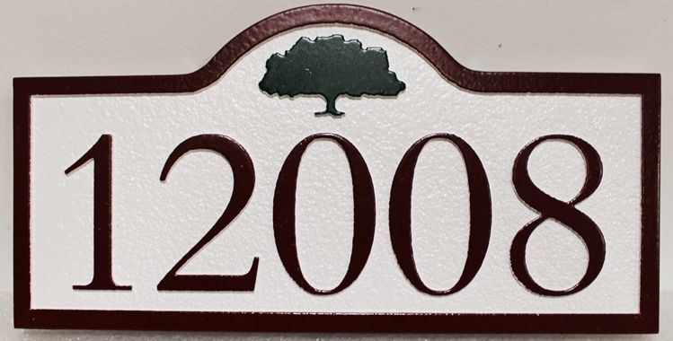 I18893A - Carved  2.5-D Address Number  Sign, "12008", with Tree as Artwork 