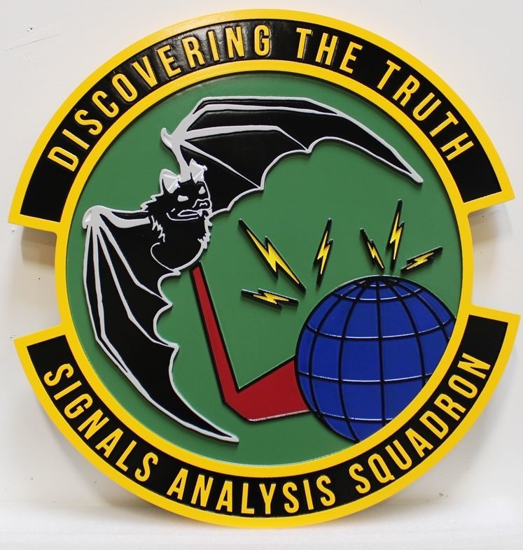 LP-4119 - Carved 2.5-D HDU Plaque of the Crest of a Signals Analysis Squadron,  US Air Force
