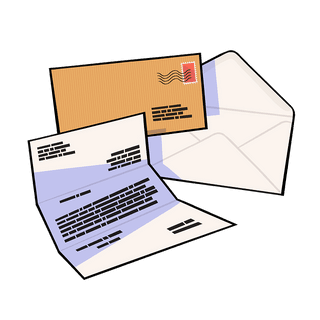 Opened envelope with a partially visible letter and a closed stamped envelope beside it.