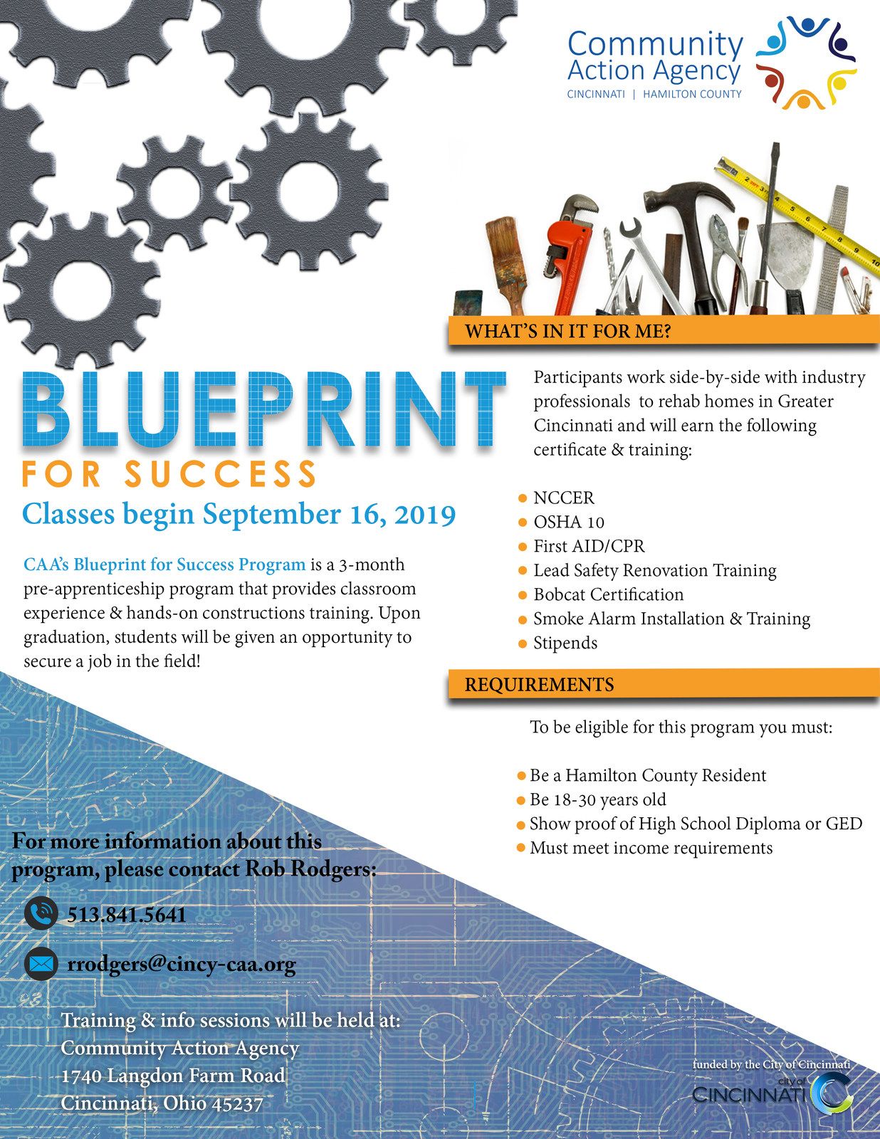 CAA's BluePrint for Success Construction Training Program - Classes Begin September 16, 2019