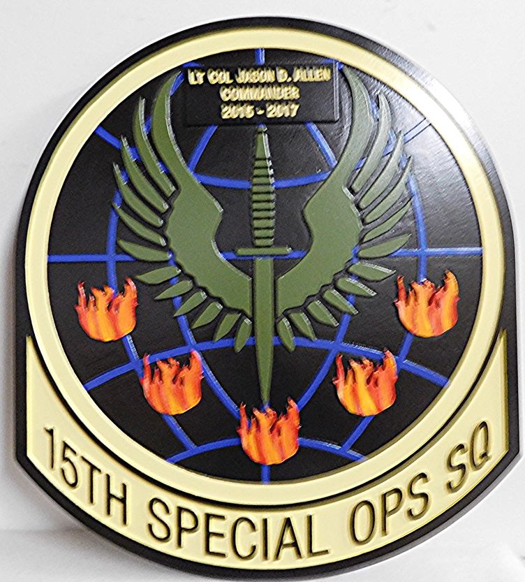 MP-2380 - Carved Plaque of the Insignia of the 15th Special Operations Squadron of the US Army,  Artist Painted