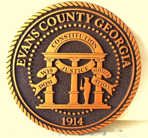 BP-1200- Carved Plaque of the Great Seal of the State of Georgia,  Painted Bronze Metallic