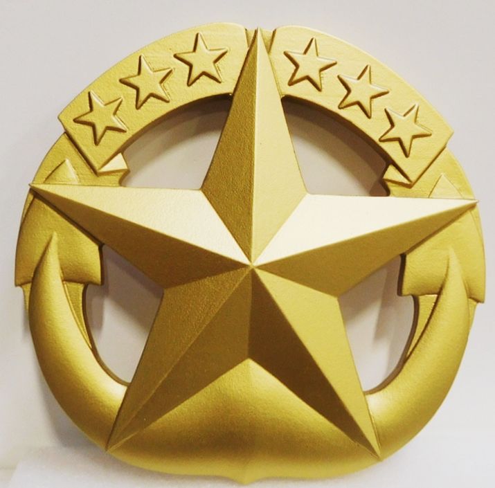 MP-1172- Carved Plaque of US Army Star Emblem, 3-D Metallic Gold  Painted