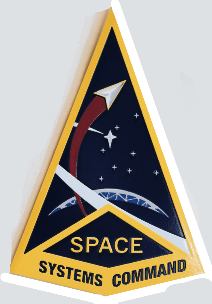 LP-1220 - Carved 2.5-D Multi-Level HDU Plaque of the Crest of the Space System Command, Artist-Painted 