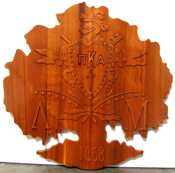SP-1400 - Carved Wall Plaque of Pi Kappa Alpha  College Fraternity Coat-of-Arms / Crest,  Cedar Wood