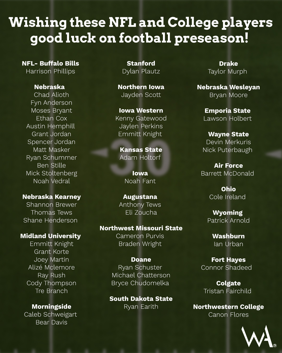Good luck to these NFL and college athletes!