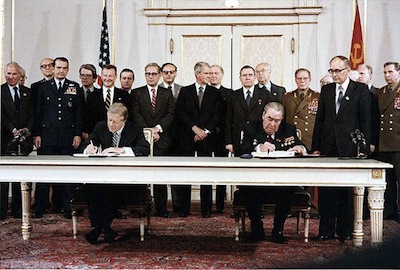 1979: Presidents Carter and Brezhnev signed SALT II Treaty.