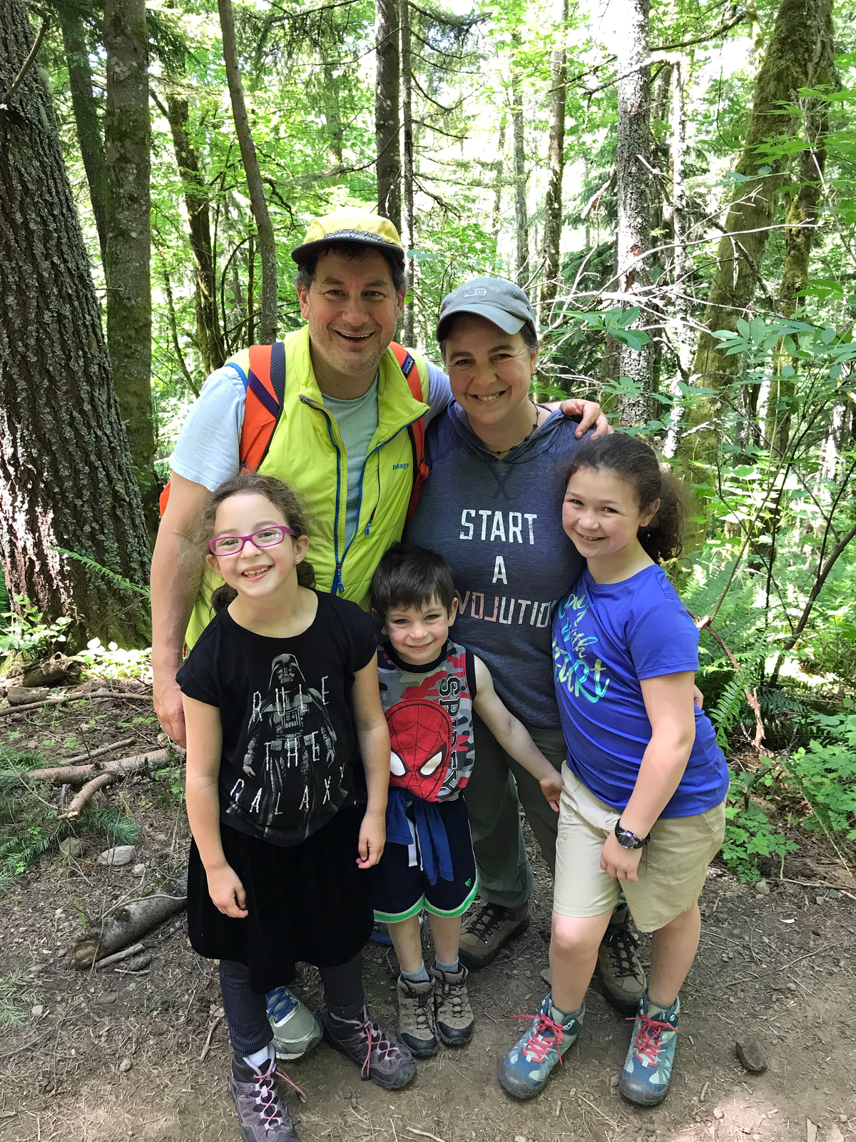 The Nussbaum/Pianko family on a hike, 2018.