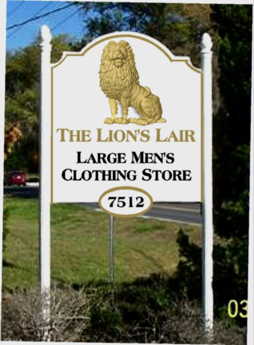 M4798  - Two  4 "x 4" Cedar Wood Side Posts with Ball Finials Supporting HDU Sign for  the Lion's Lair Store