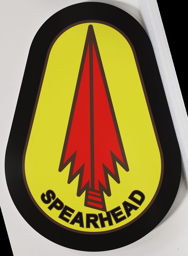 MP-1608 - Carved HDU Wall Plaque of the Insignia of an Army Unit, "Spearhead"