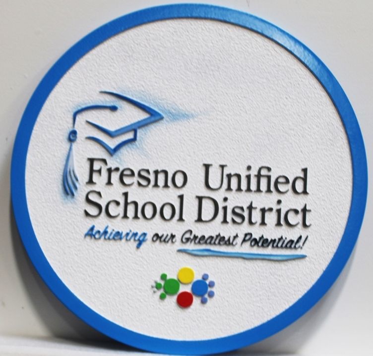 TP-1276 - Carved 2.5-D HDU Plaque of the Seal of the Fresno Unified School District (Version 2)
