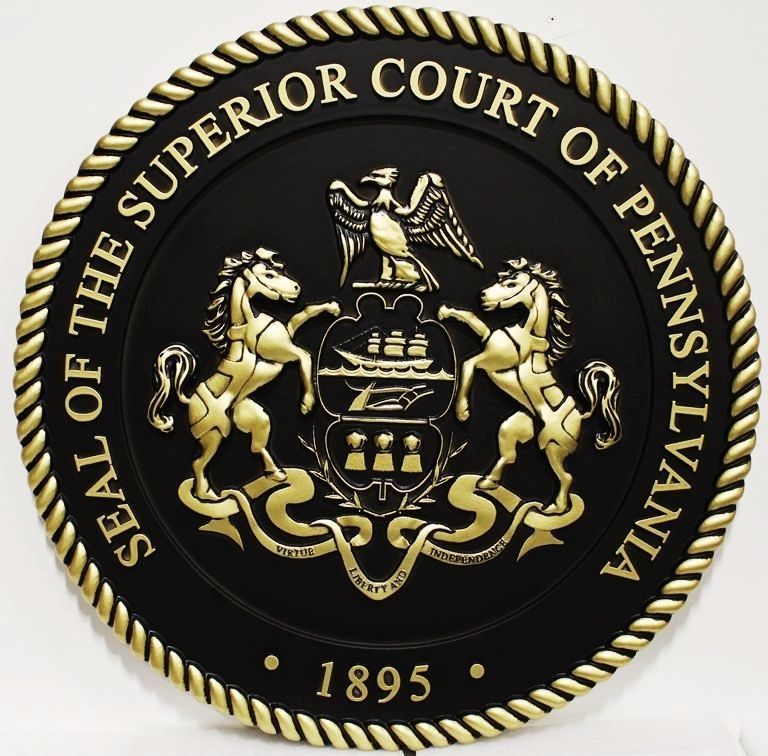 GP-1383 - Carved Plaque of the Seal of the Superior Court of Pennsylvania, 3-D Brass-Plated 